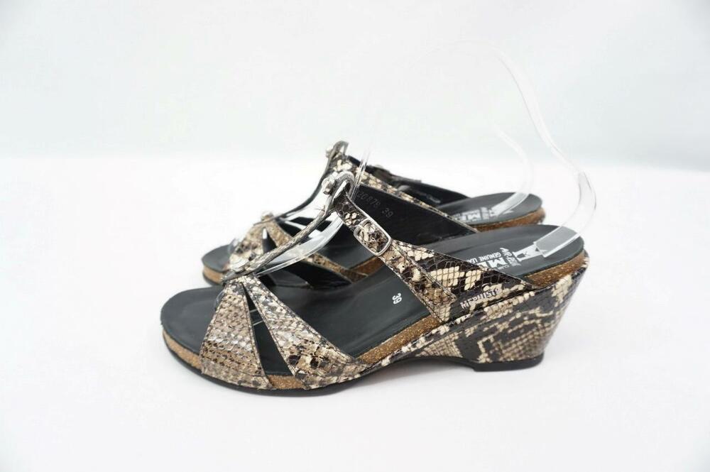 MEPHISTO NAZLI 39 USED SNAKE EMBOSSED LEATHER RHINESTONES SLIDES/WEDGES/HEELS